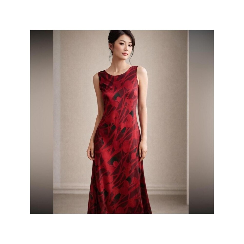 Calvin Klein Y2K Silk Dress Maxi Black Tie Wedding 90's Slip Art Floral NWOT